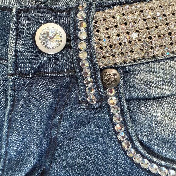 A7 Swarovski Crystals Distressed Jeans Womens 25 Low Rise Sexy Cowgirl Glam Rock - Picture 12 of 15